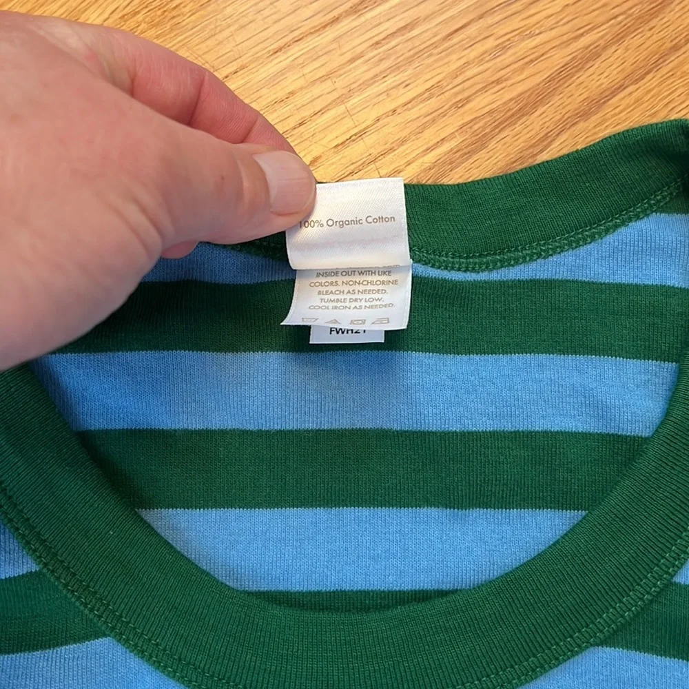 Hanna Andersson 100% organic cotton pajama top extra small blue/green striped